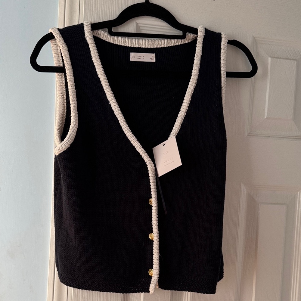 LC Lauren Conrad Navy Knit Vest with white Trim